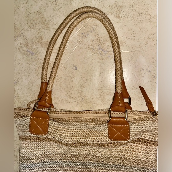 The Sak Cambria Crochet Woven Shoulder Bag Tote Sand Stripe - Picture 4 of 13